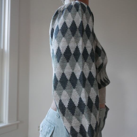 Vintage argyle knit sweater turtleneck puff sleeve womens Small - Picture 5 of 7